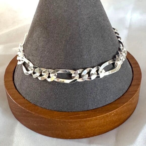 Sterling Silver 925 Figaro Link Chain Bracelet Lobster Clasp Size 7.5'' Length